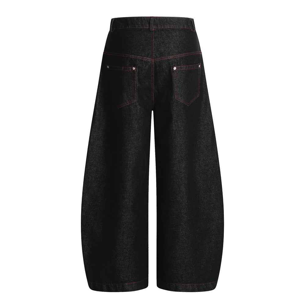 Street Culottes Red Stitching Barrel Jeans