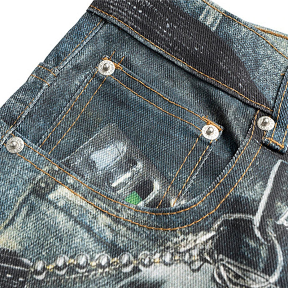 Distressed Graphic Print Shorts