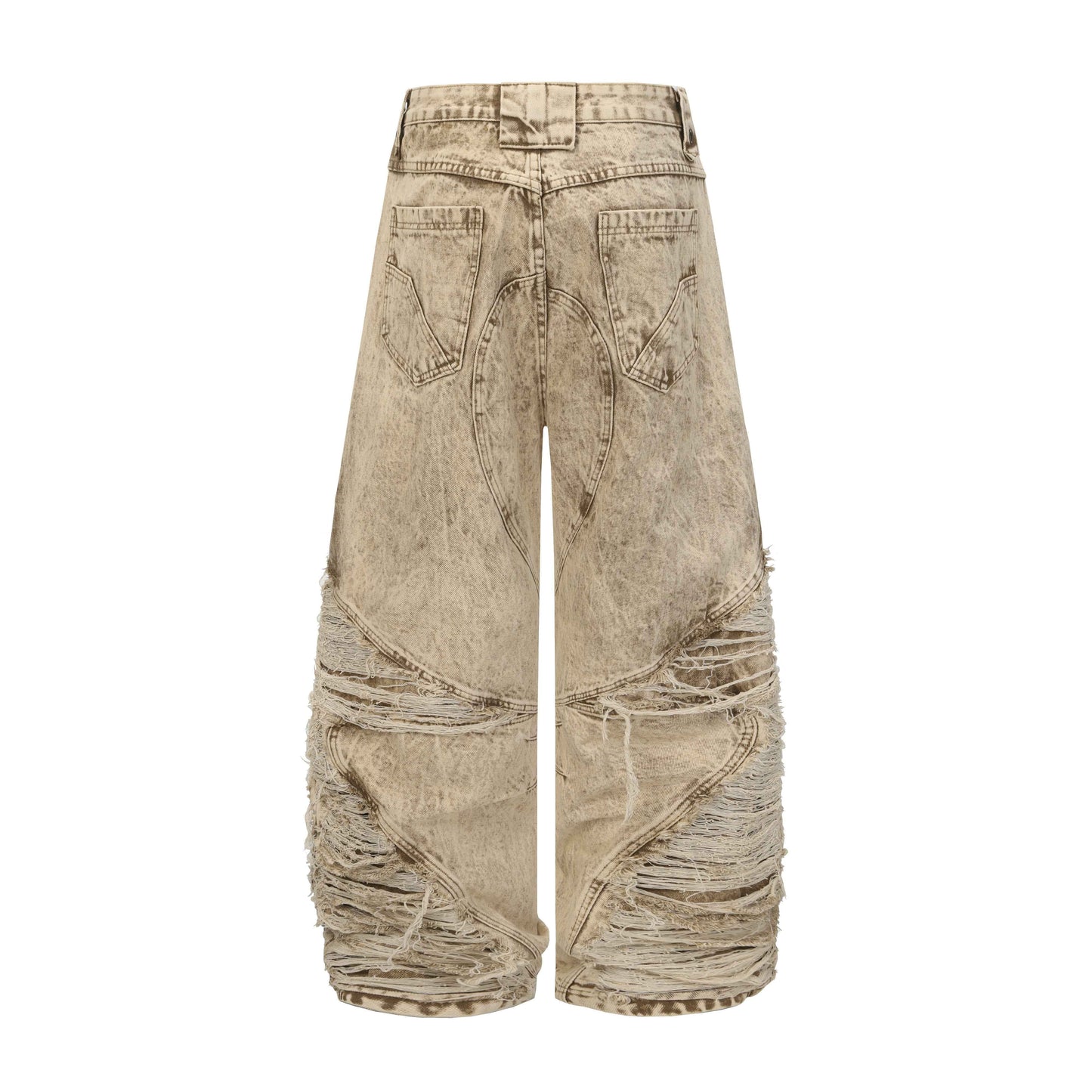 Distressed Raw-Edge Panel Sculpted Wide-Leg Jeans