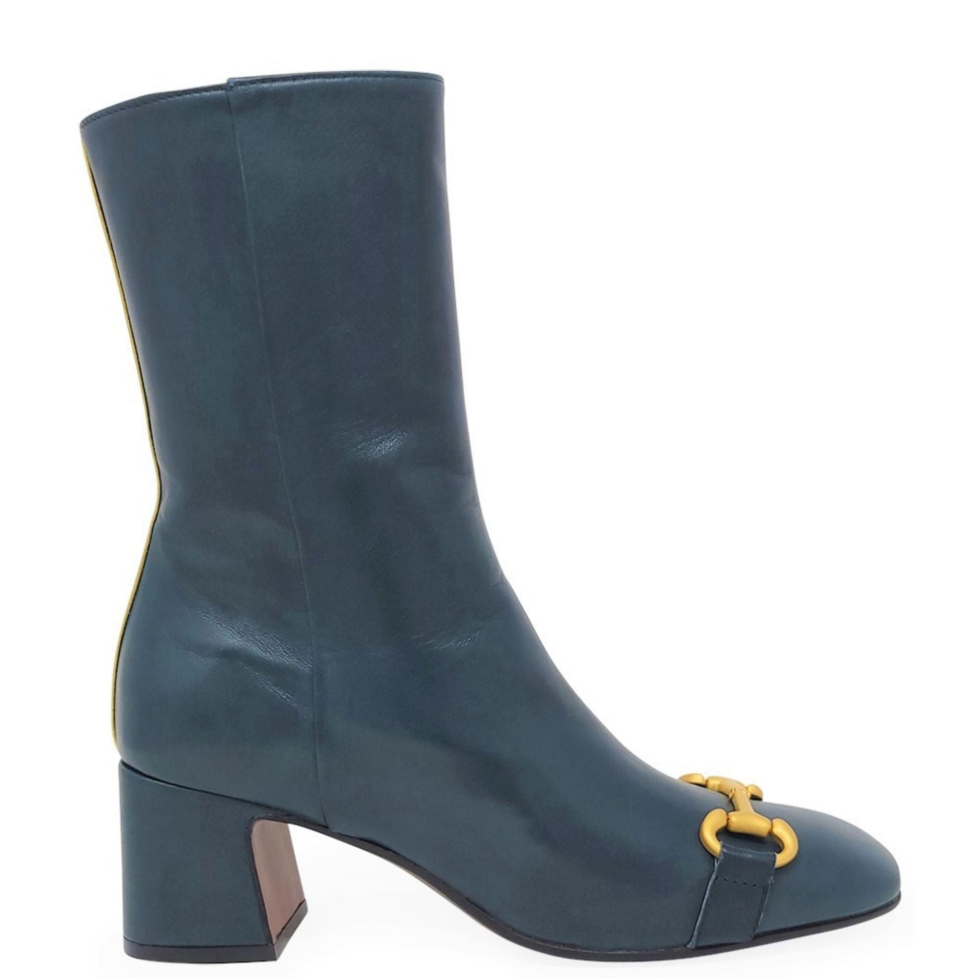 Teal Leather Back Stripe Boot - JUSTLUXURY