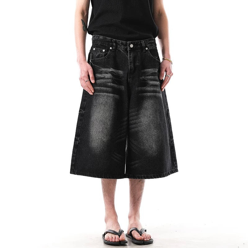 Washed Denim Knee-Length Jorts