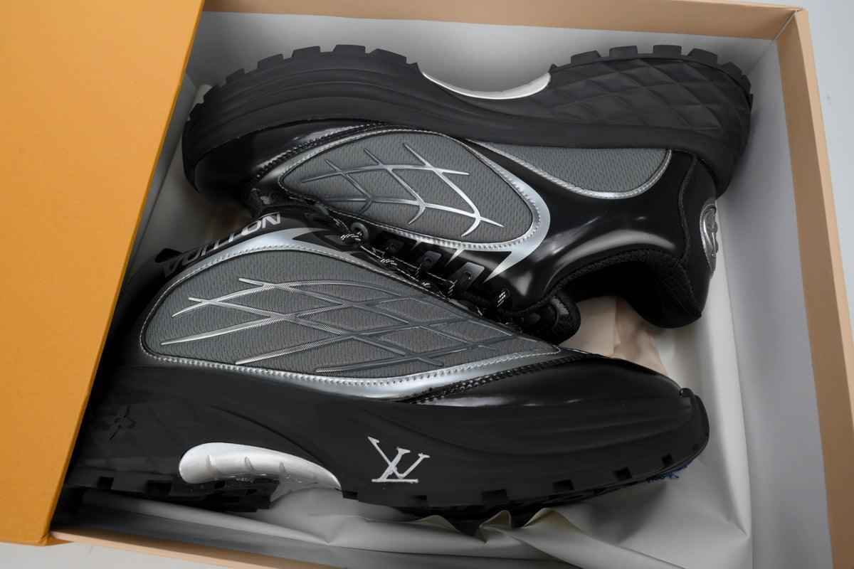 Custom LV Discovery Lace Up Black and White Silver SneakerNational