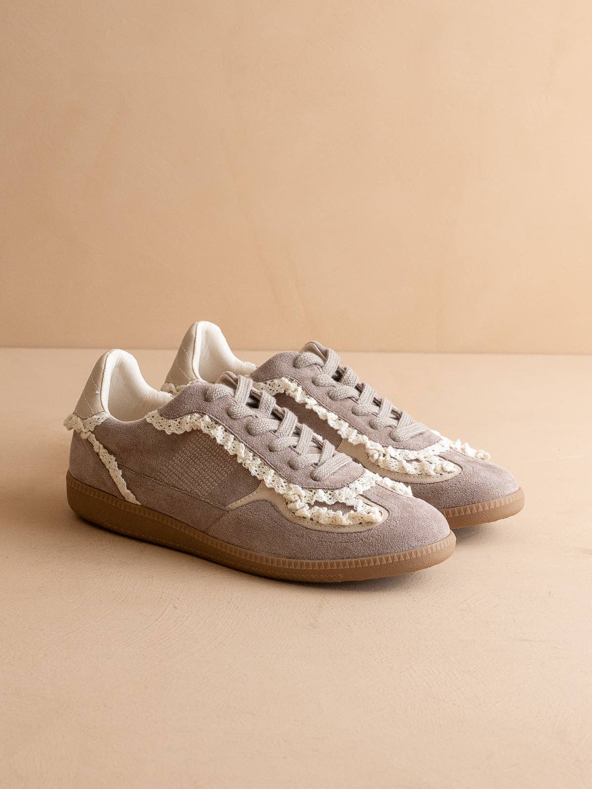 The April | Dark Grey Lace-Trimmed Retro Sneaker