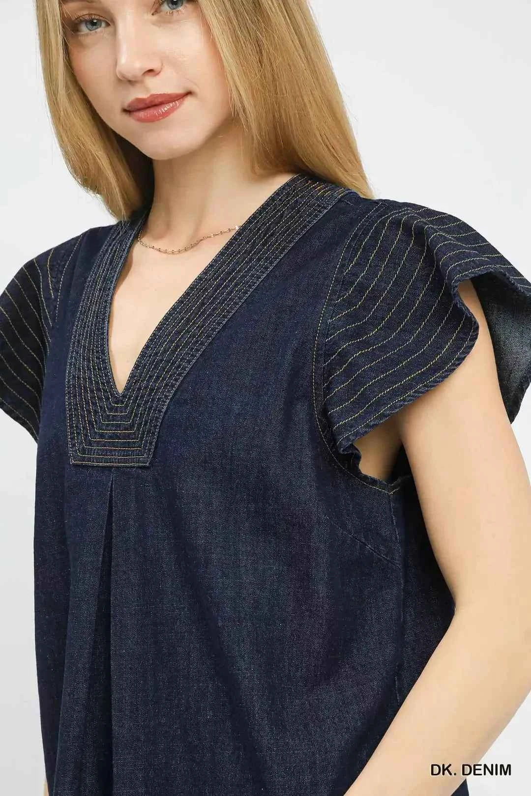 Umgee Cap Sleeve Denim Top