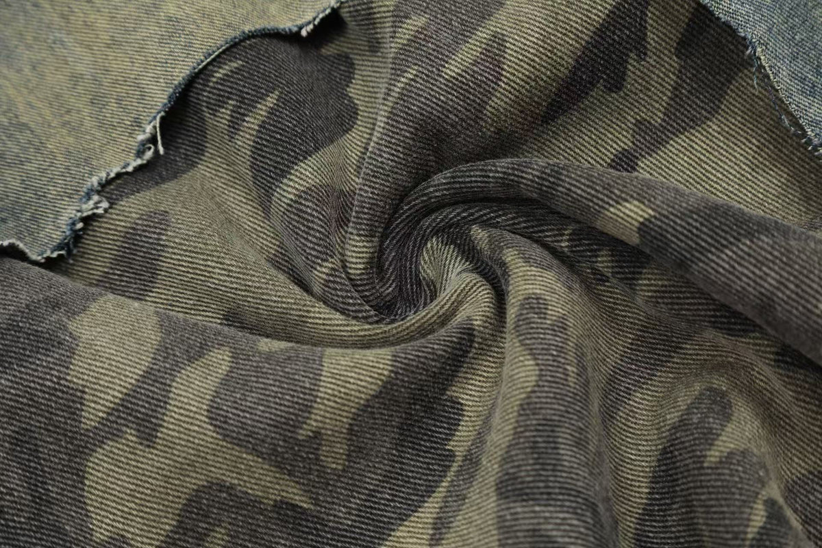 Distressed Camo Denim Knee-Length Jorts