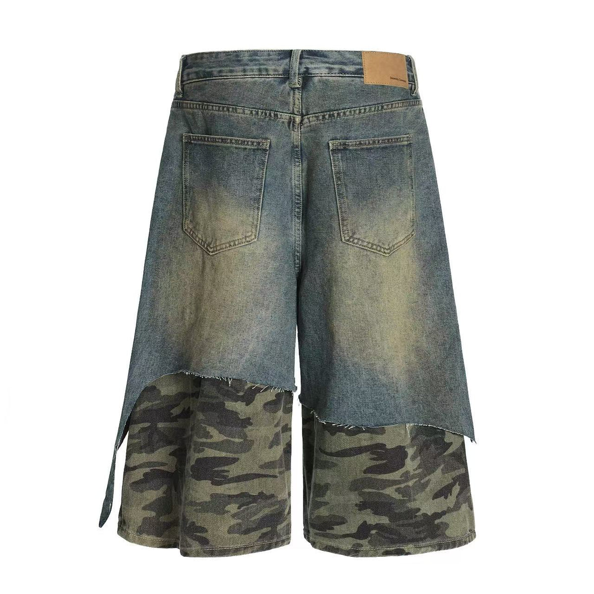Distressed Camo Denim Knee-Length Jorts