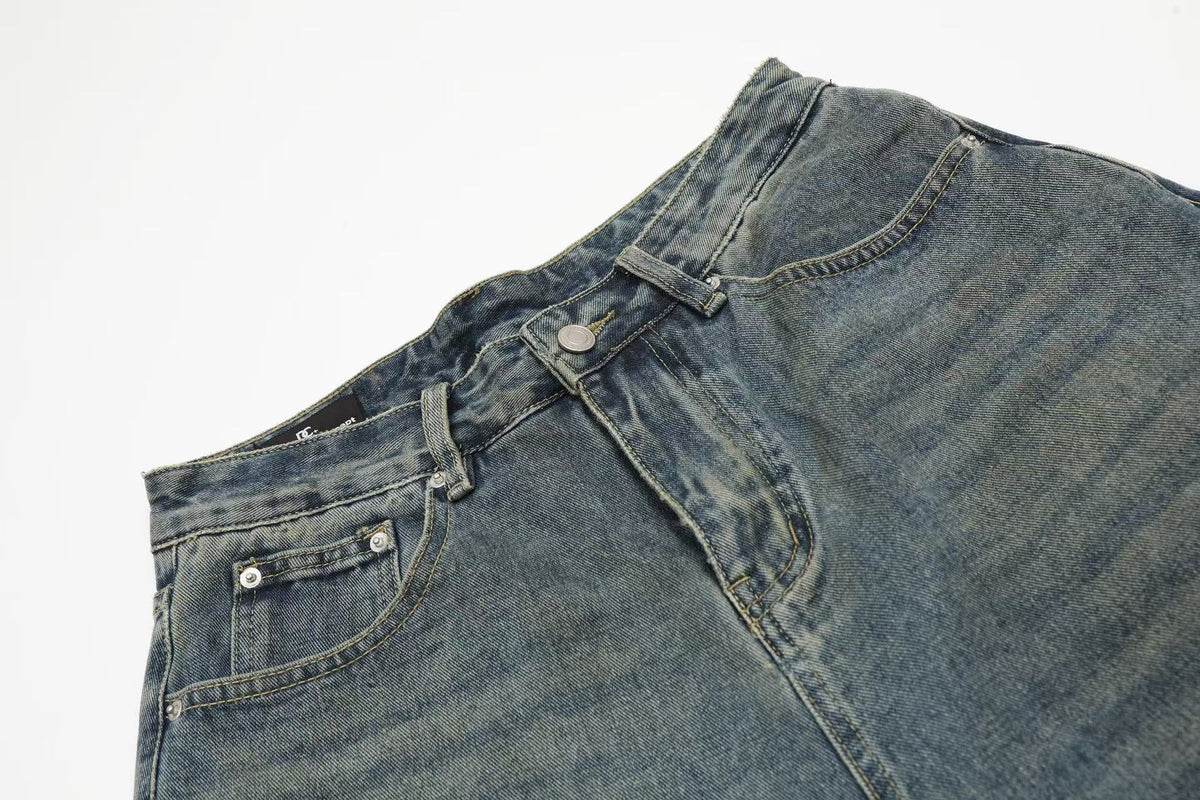 Distressed Camo Denim Knee-Length Jorts