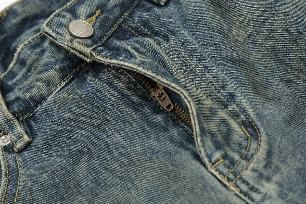 Distressed Camo Denim Knee-Length Jorts