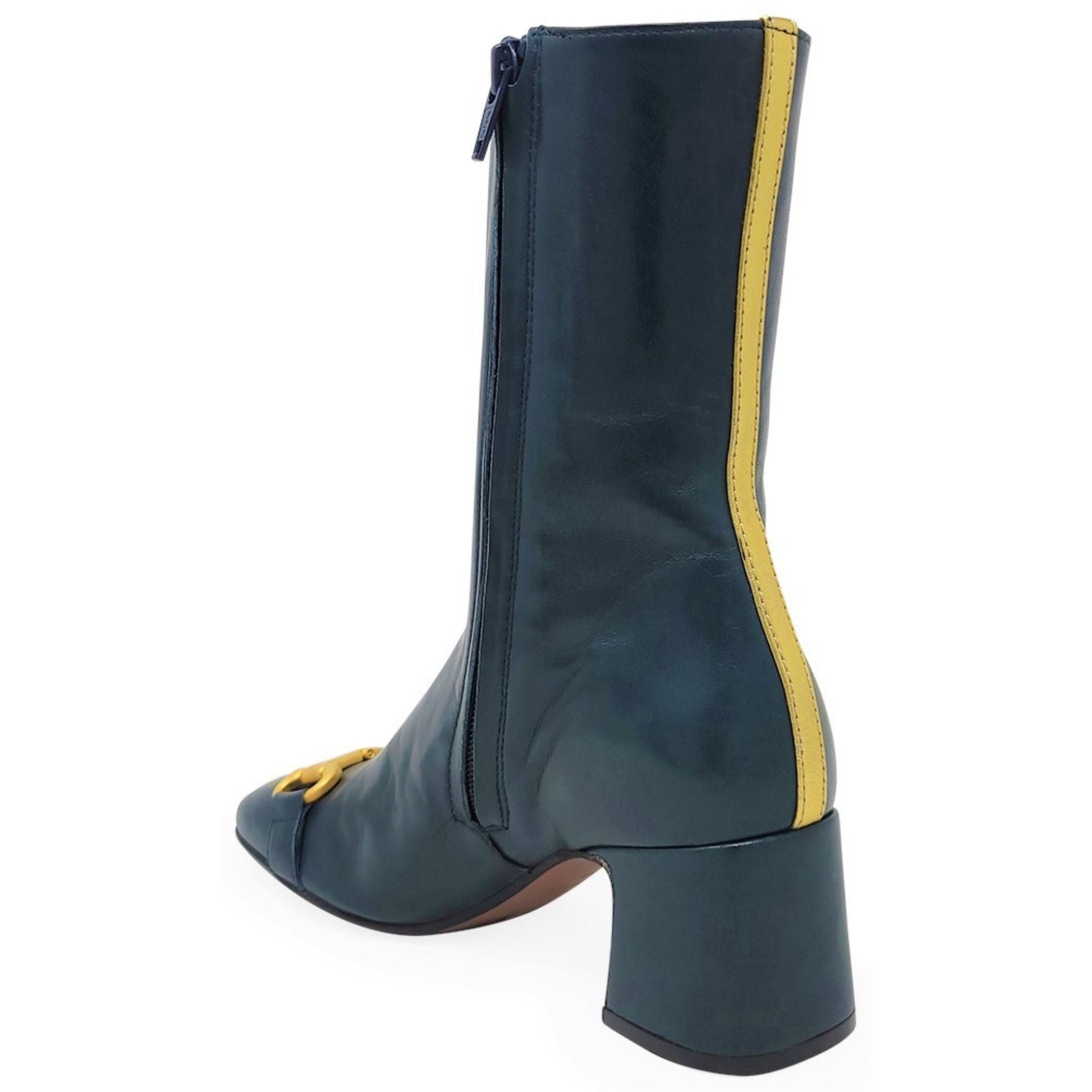 Teal Leather Back Stripe Boot - JUSTLUXURY
