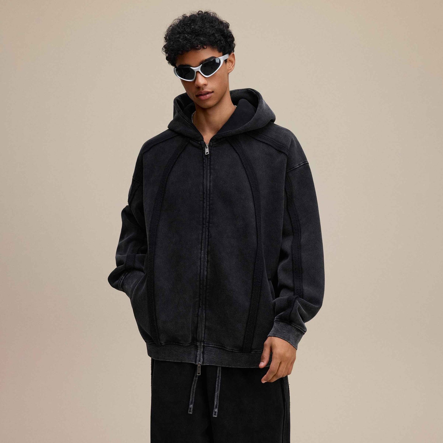 Structured Panel | Baggy Zip-Up Hoodie