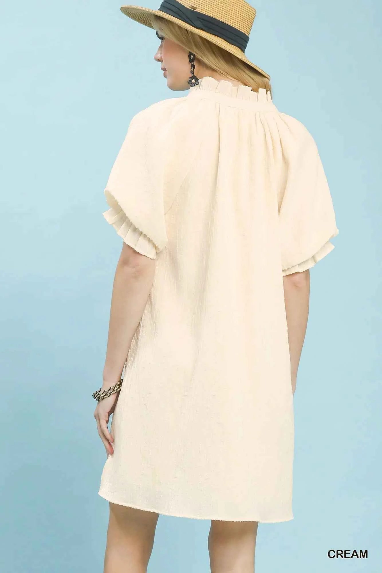 Umgee Linen Blend Ruffle Dress