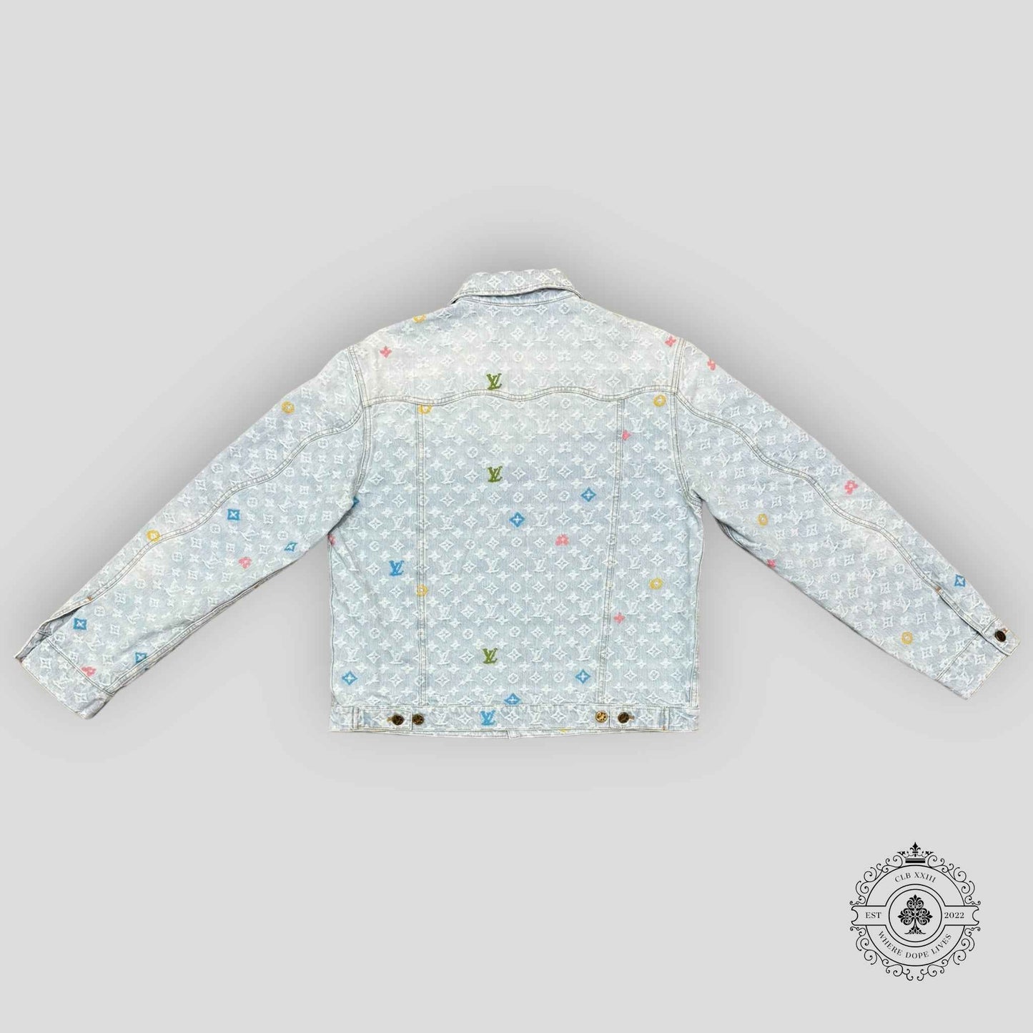 Louis Vuitton Monogram Denim Jacket in Light Wash/Multicolor