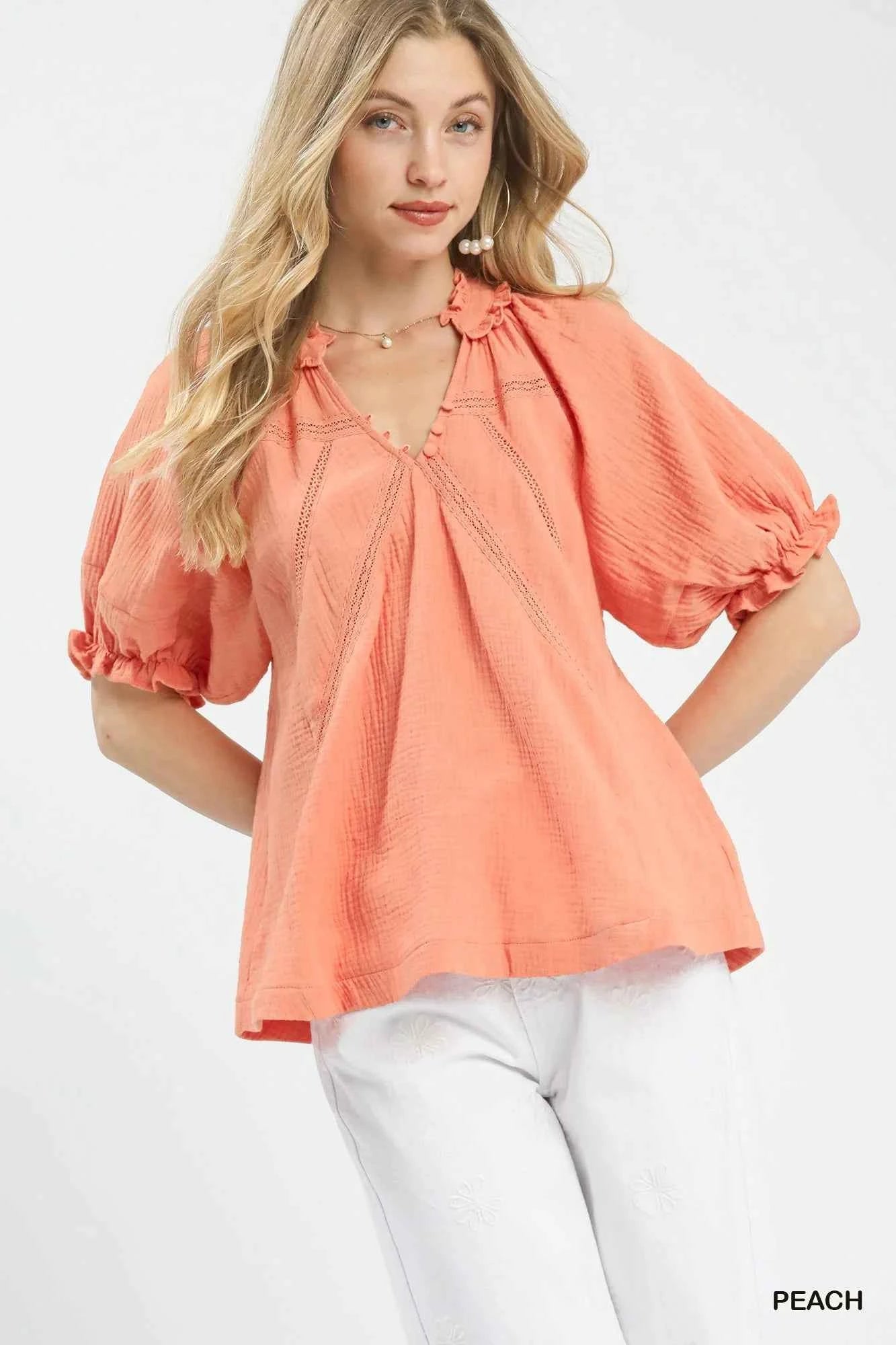 Umgee Cotton Gauze Ruffle Top