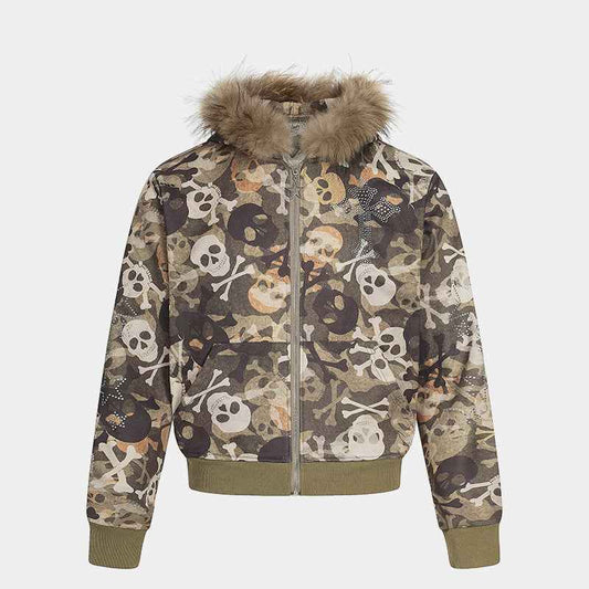 Skull Print Fur Jacket - Oversized Luxury Streetwear Faux-Fur Coat | LuxuryUrbanwear