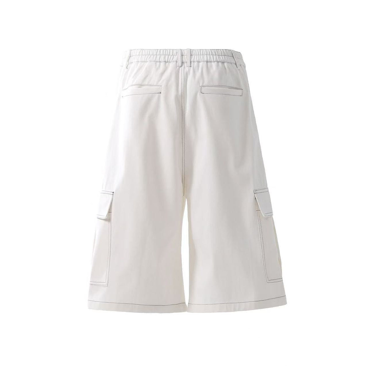 Deconstructed Topstitching Design Wide-Leg Knee-Length Jorts