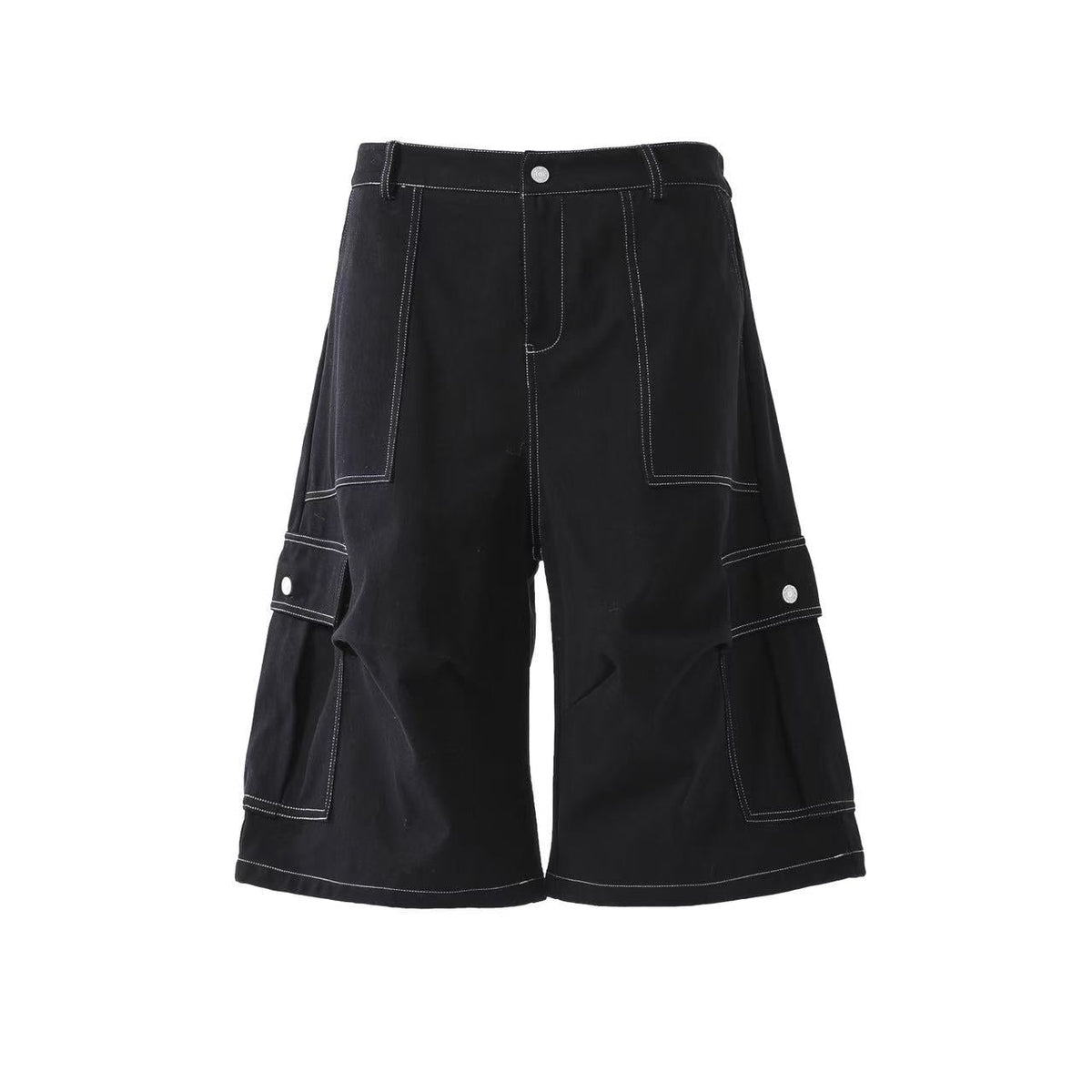 Deconstructed Topstitching Design Wide-Leg Knee-Length Jorts