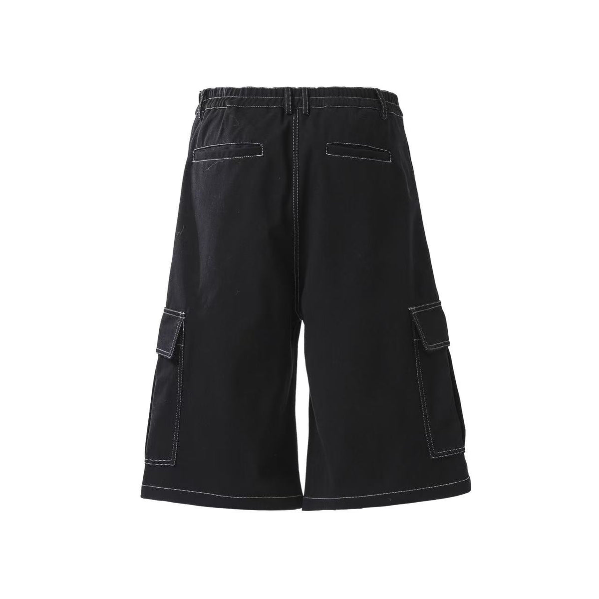 Deconstructed Topstitching Design Wide-Leg Knee-Length Jorts