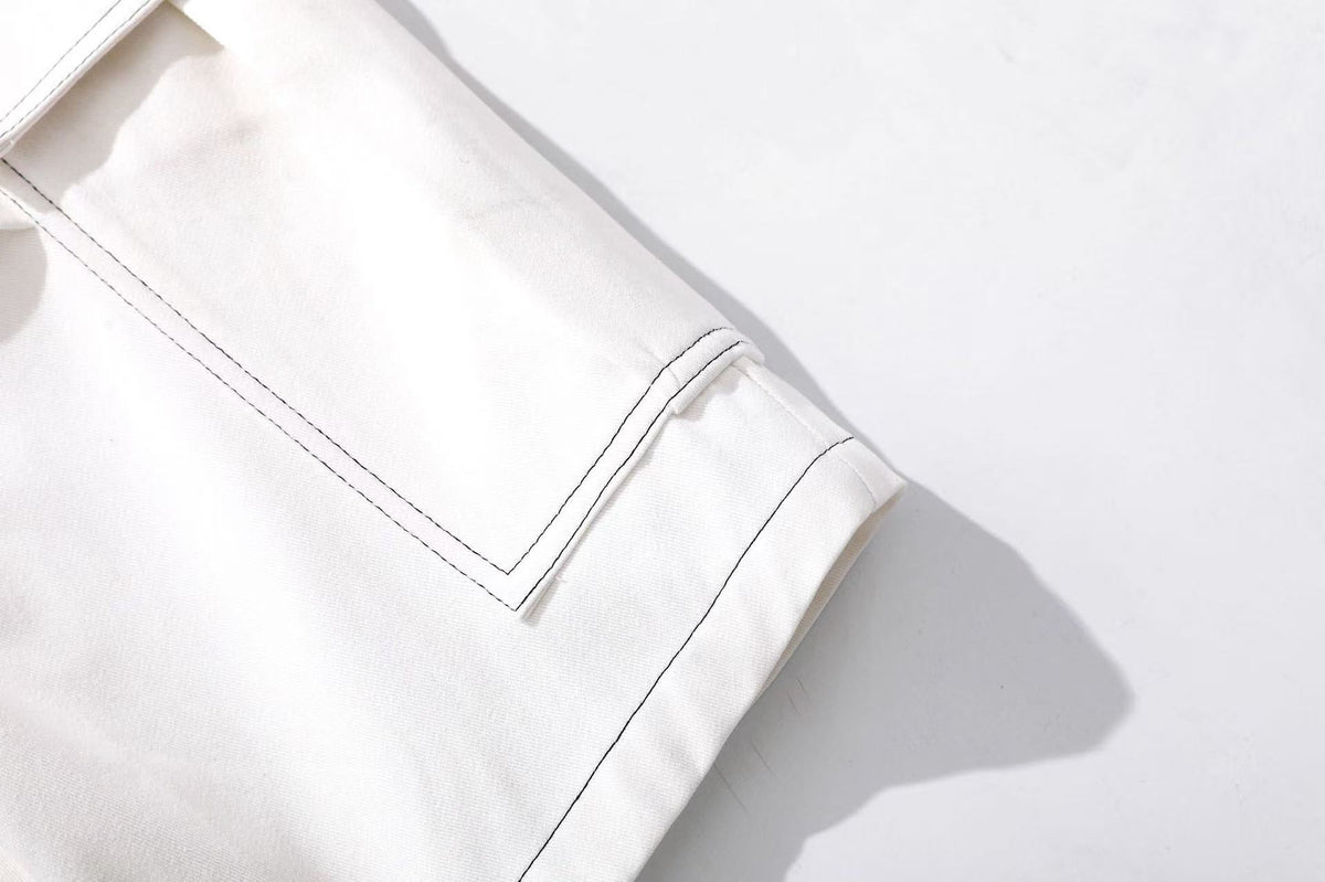 Deconstructed Topstitching Design Wide-Leg Knee-Length Jorts