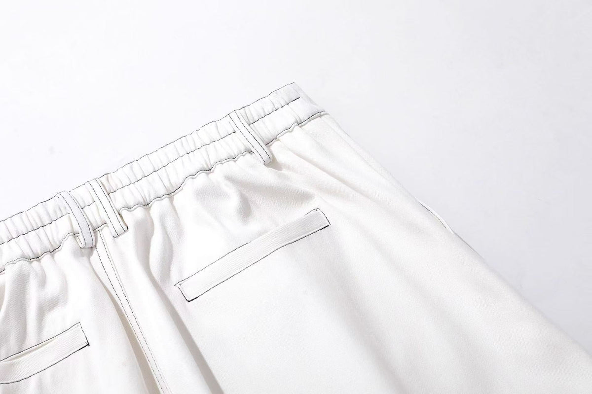 Deconstructed Topstitching Design Wide-Leg Knee-Length Jorts