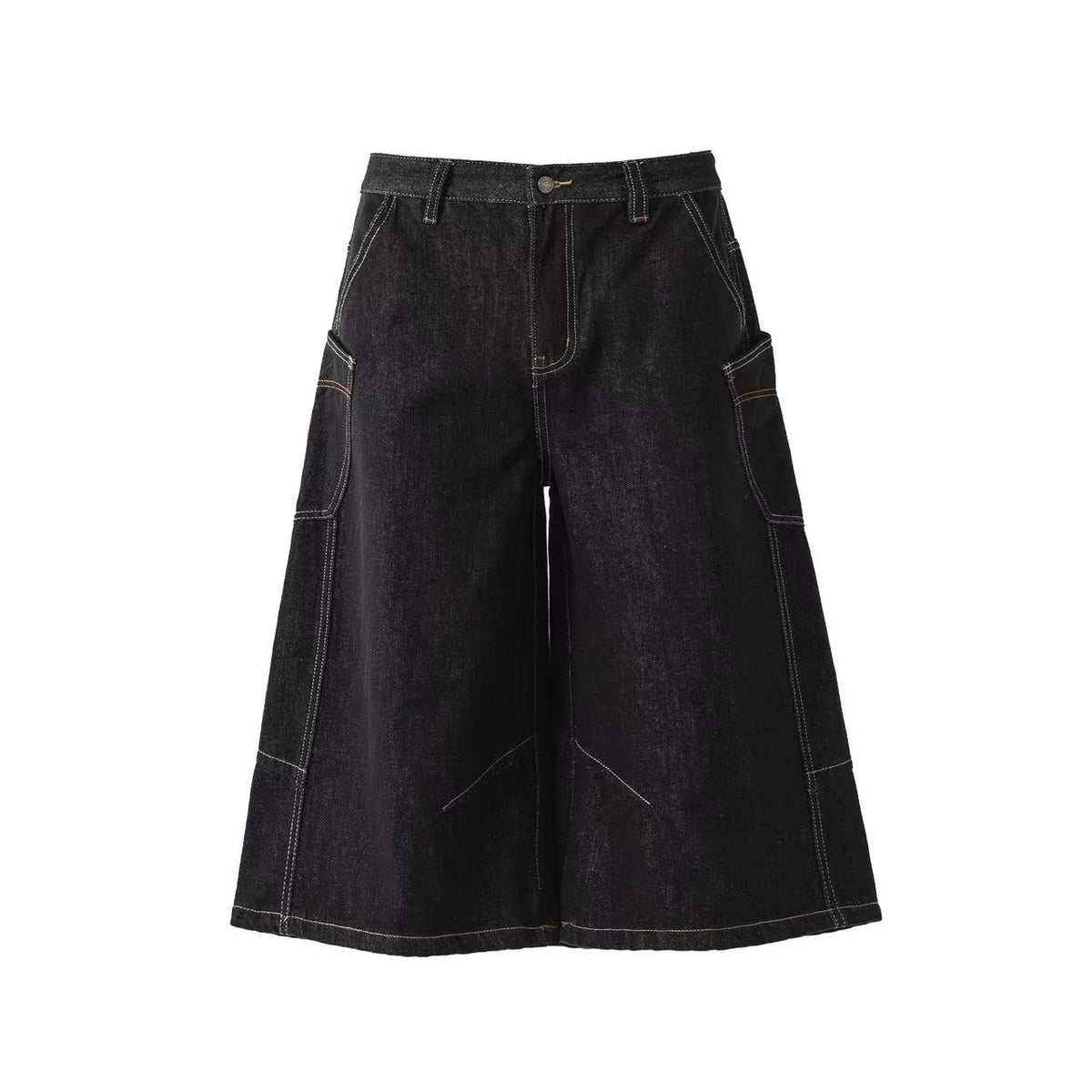 Distressed Denim Knee-Length Jorts