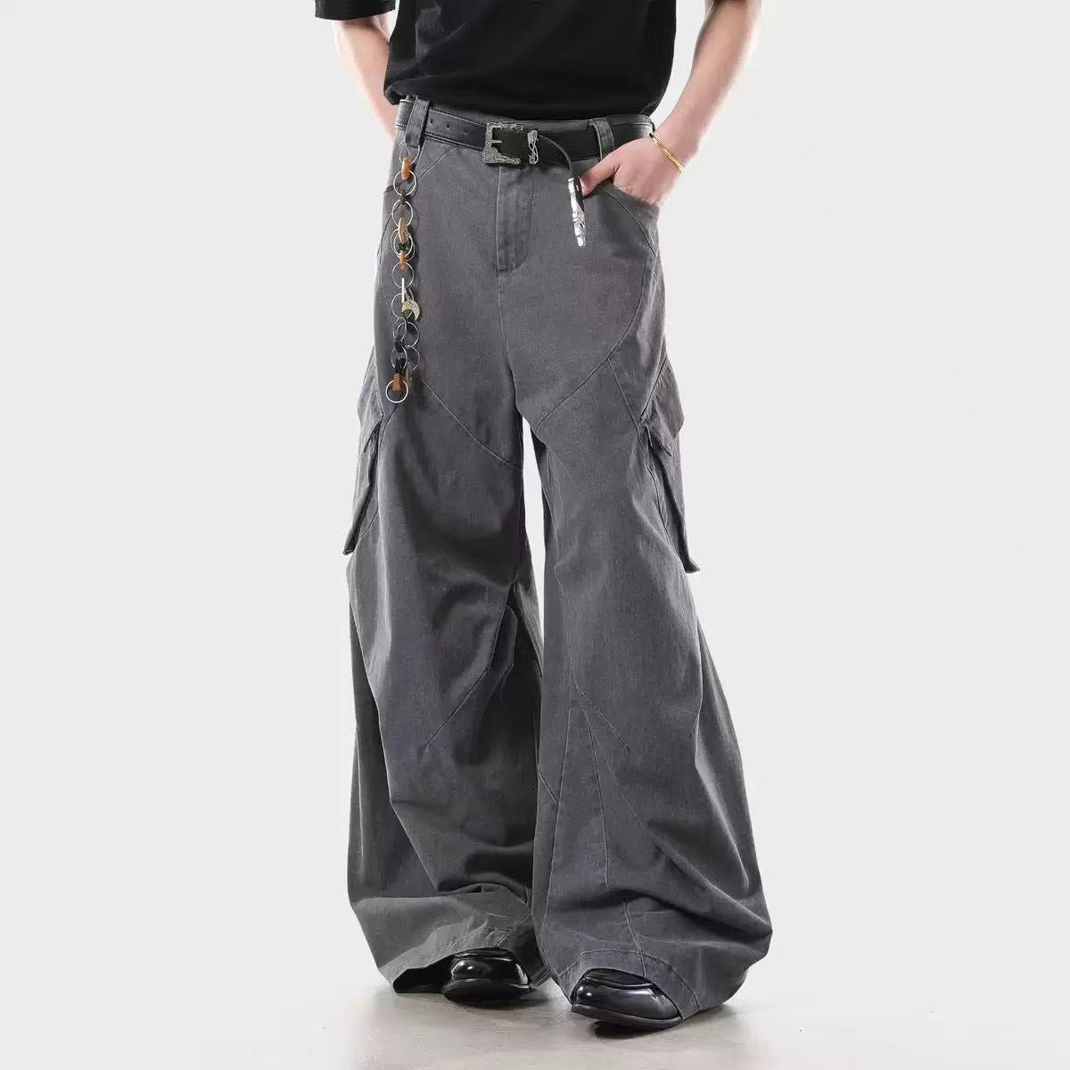 Lightweight Distressed Wide-Leg Cargo Pants