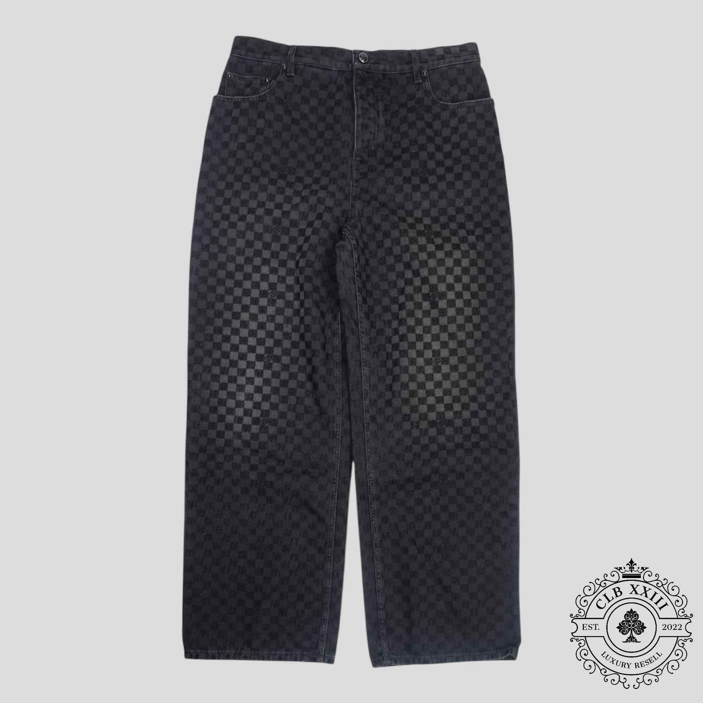 Louis Vuitton Damier Ultrablack Flocked Wide Leg Denim Pants in Black