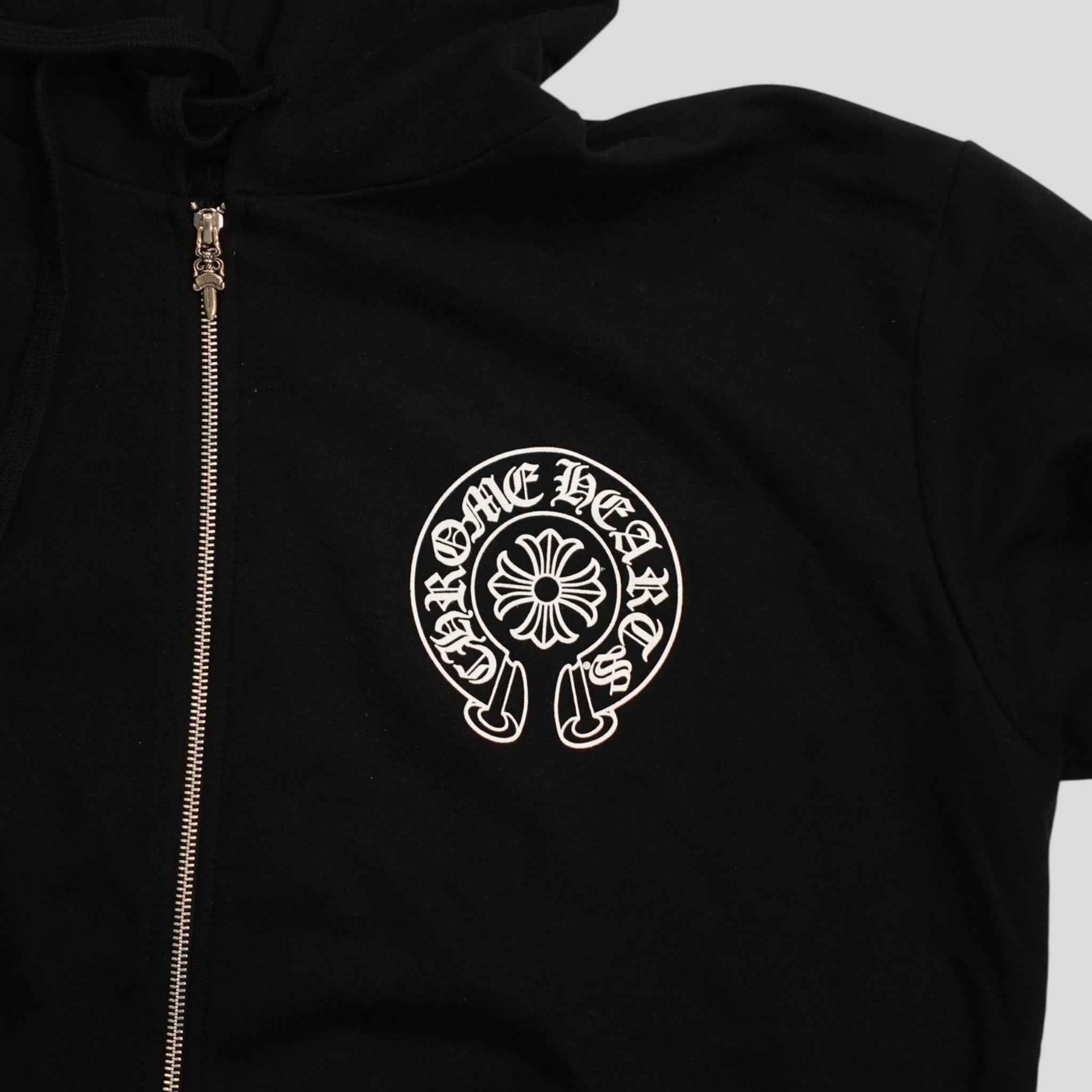 CHROME HEARTS MIAMI EXCLUSIVE HORSESHOE LOGO ZIP-UP HOODIE - BLACK