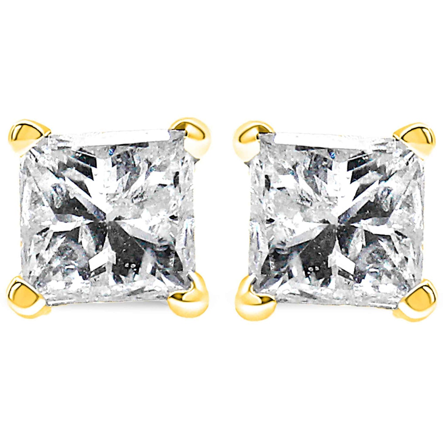 14K Yellow Gold 1/5 Cttw Princess-Cut Square Near Colorless Diamond Classic 4-Prong Solitaire Stud Earrings (I-J Color, I2-I3 Clarity)