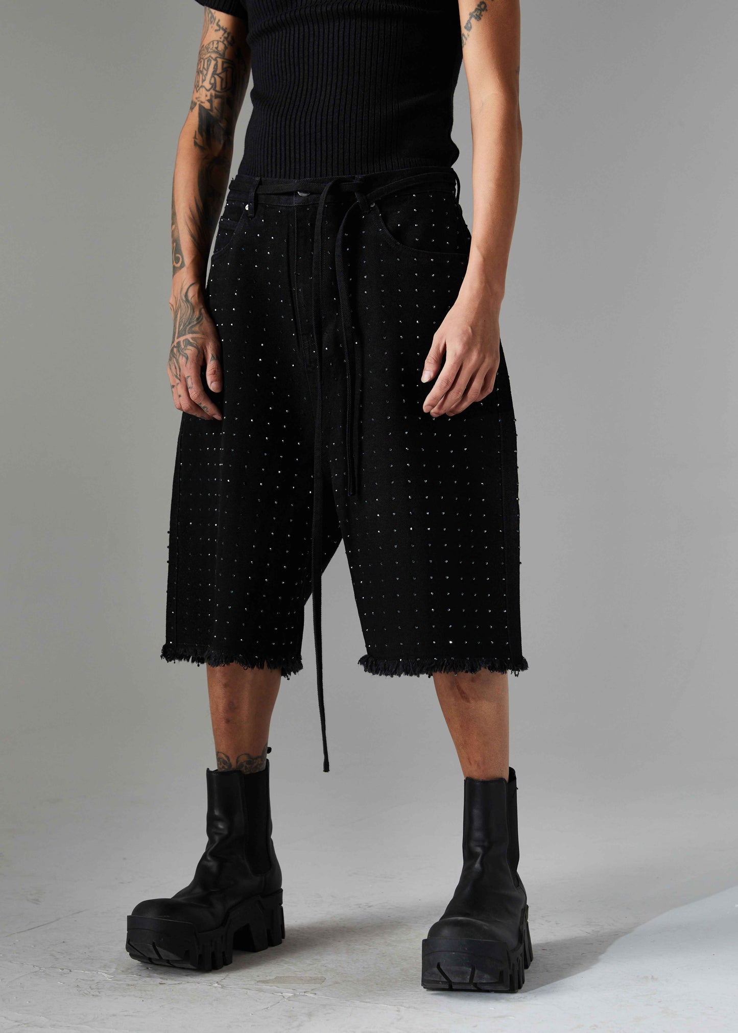 Rhinestone Frayed | Denim Shorts