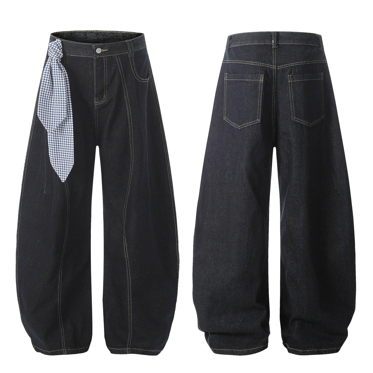 Gingham Tie Barrel | Baggy Jeans