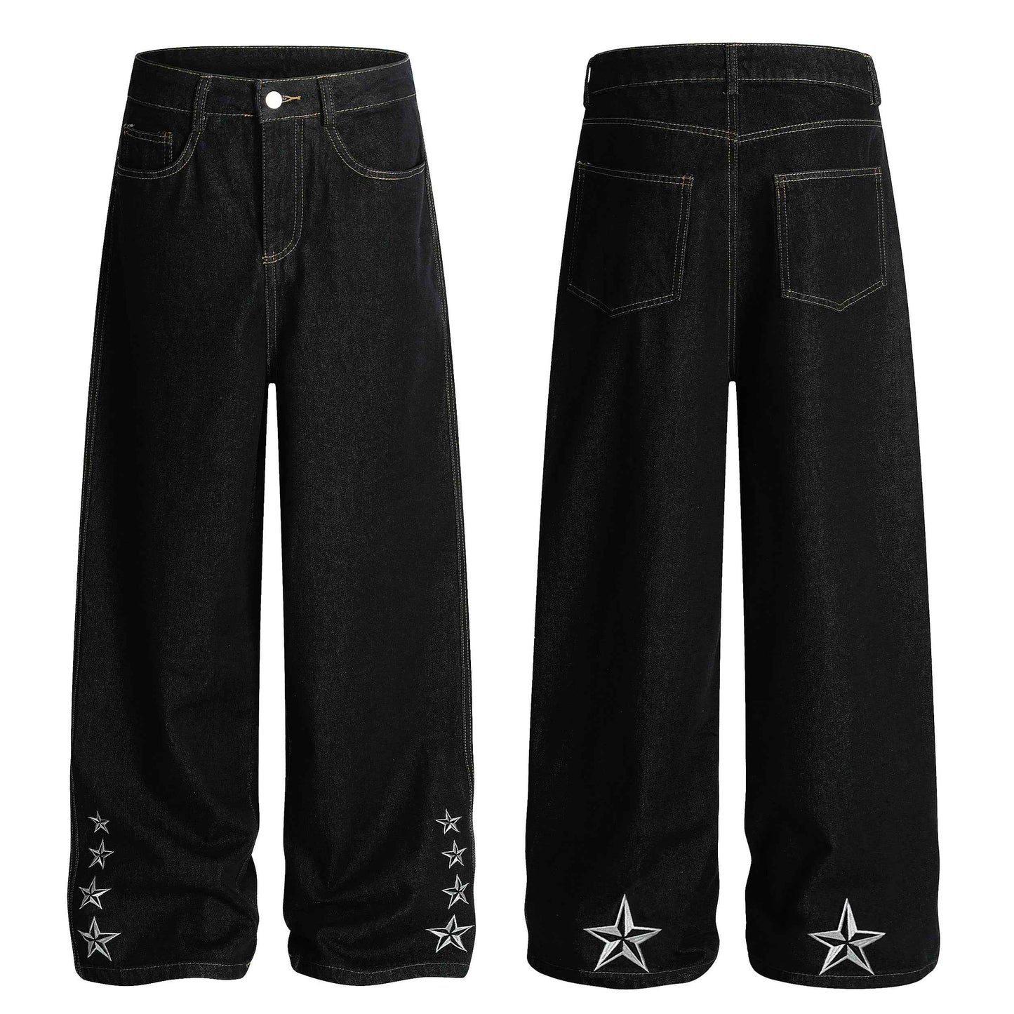 Star Stitching Washed | Wide Jeans