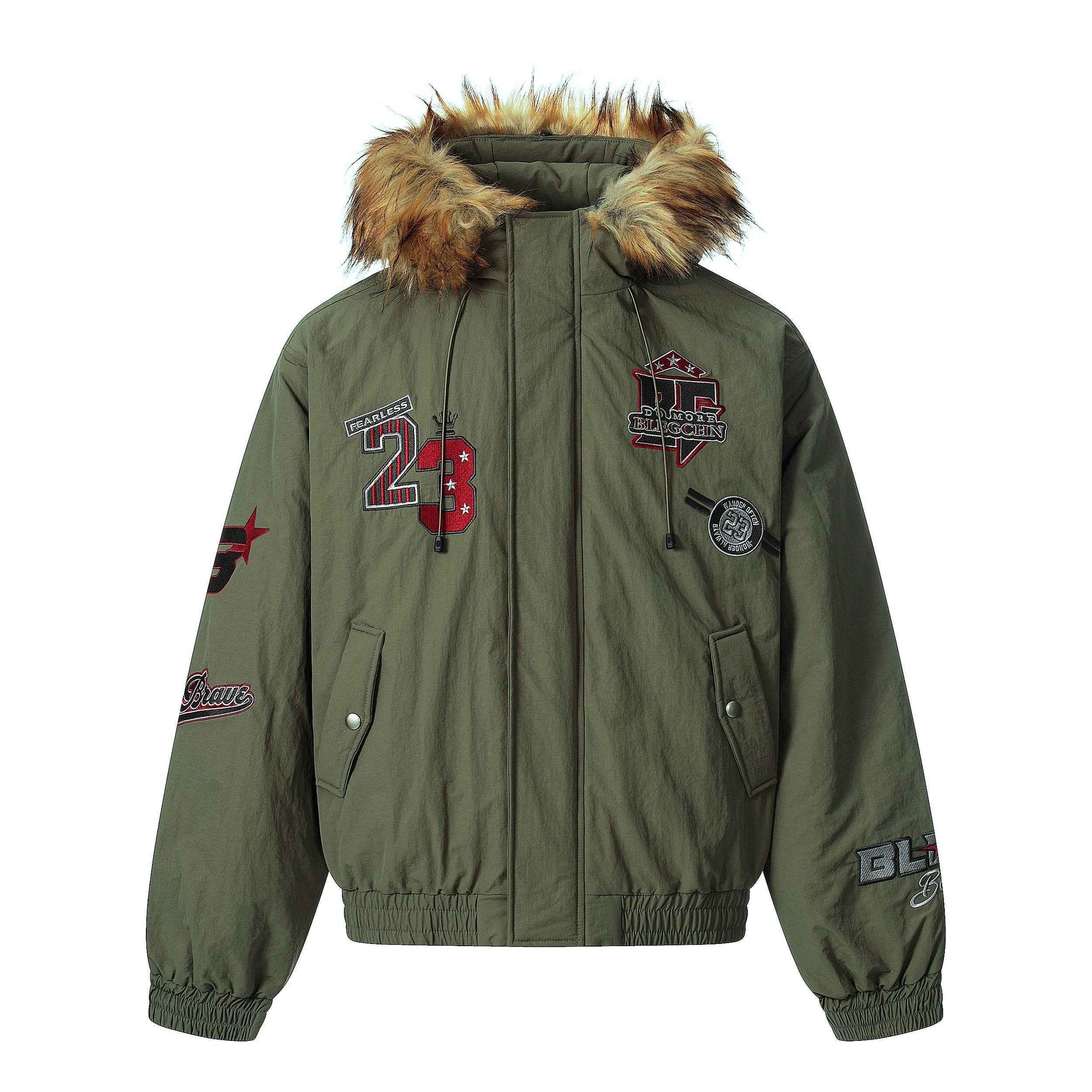 Patch Embroidered | Fur Hooded Jacket