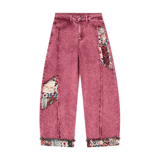Patch Dream Washed Rose Jeans - Tapestry Patchwork Luxury Denim | LuxuryUrbanwear