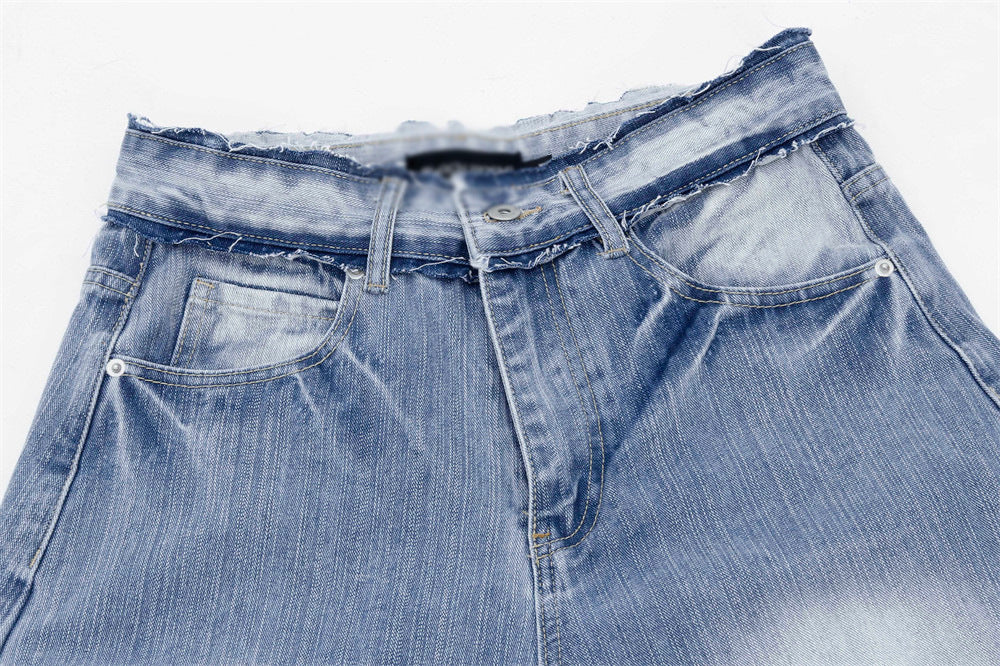 Vintage Washed Patchwork Distressed Scimitar Jeans