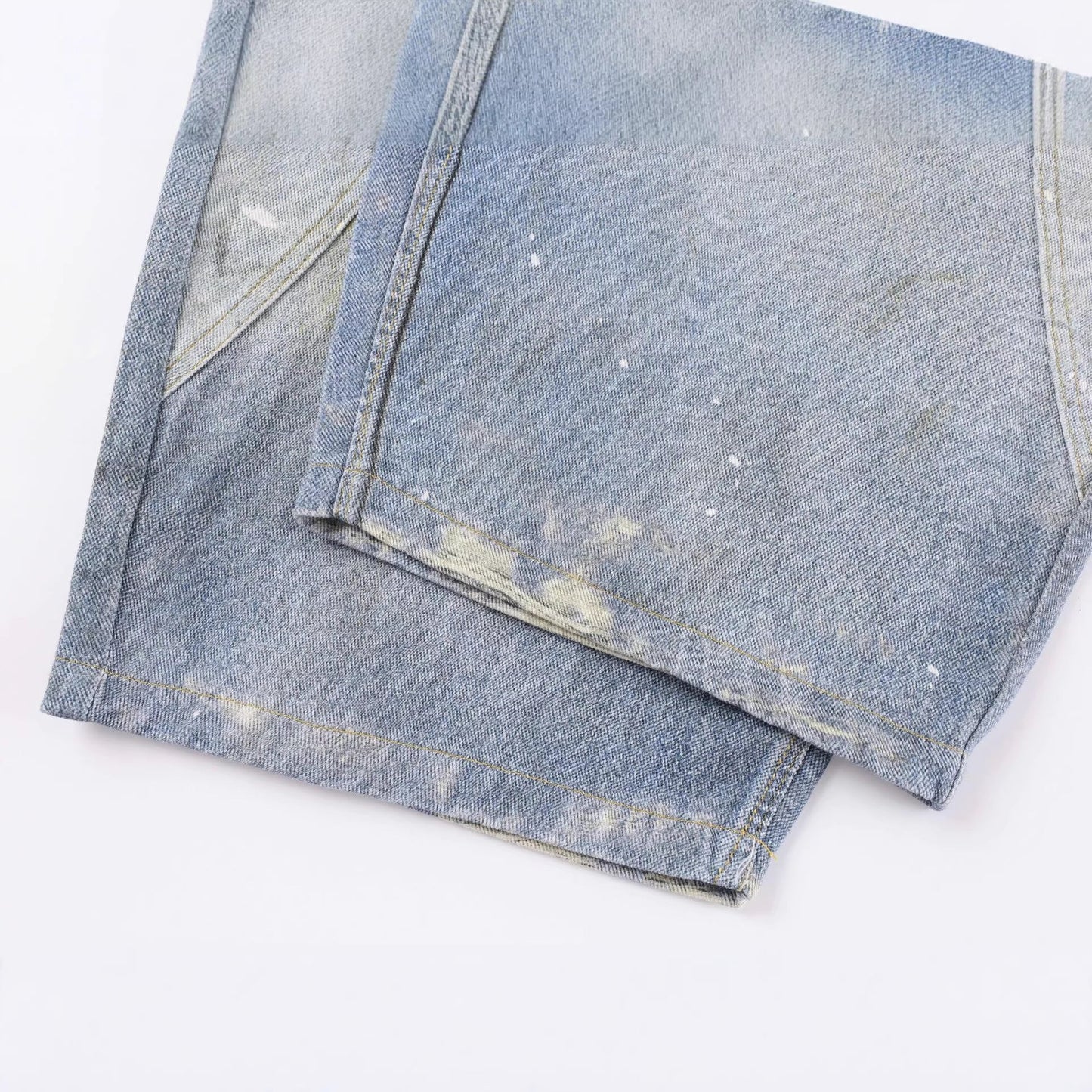 Tie Graphic Print Vintage Wash Wide Leg Denim Jeans
