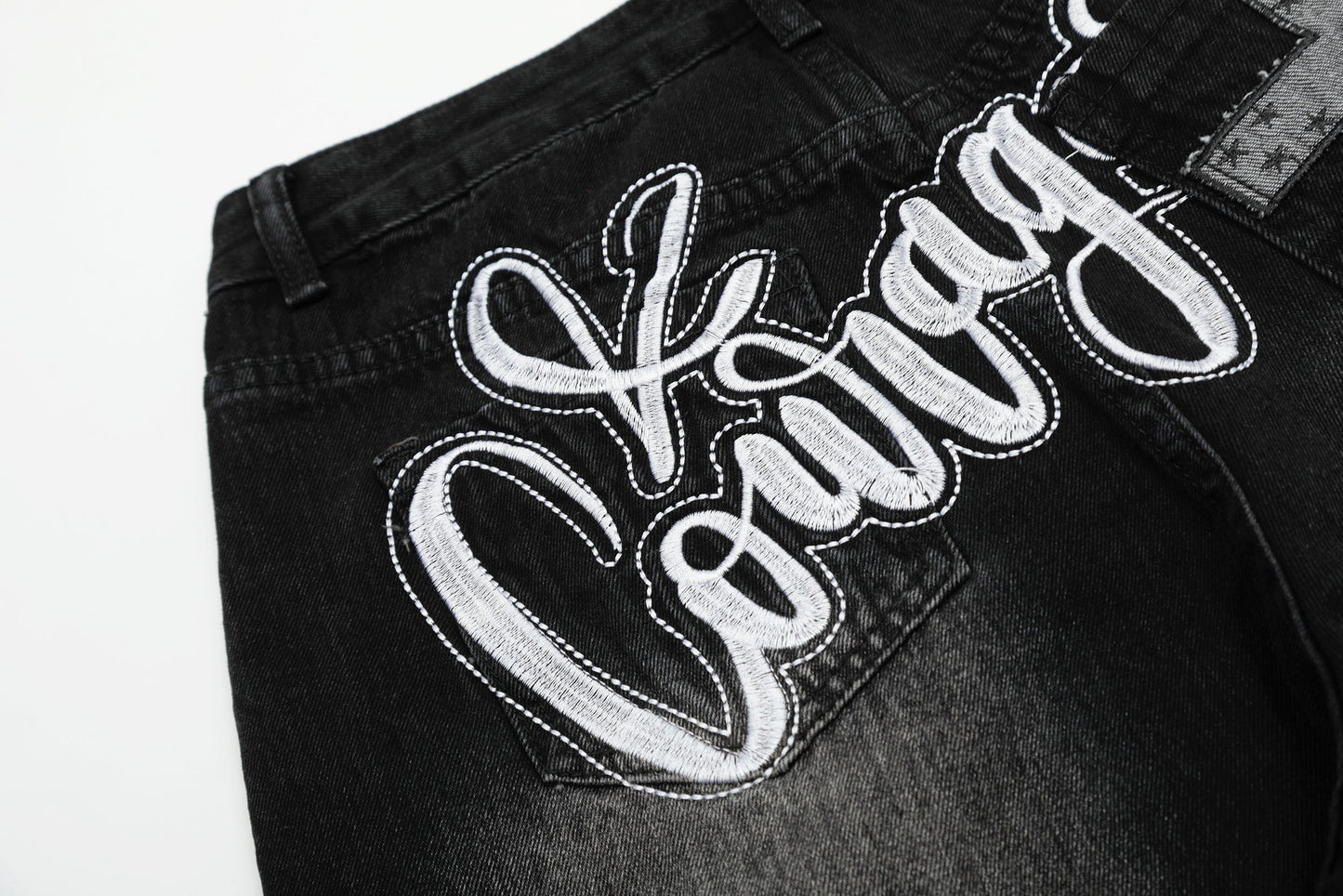 Vintage Embroidered Cross Washed Scimitar Jeans