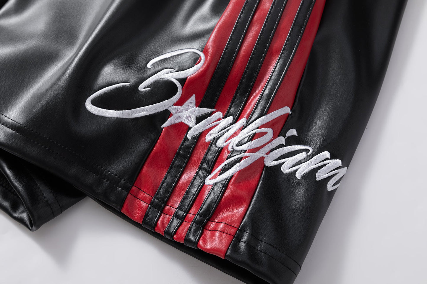 Striped Racing Faux-Leather Shorts