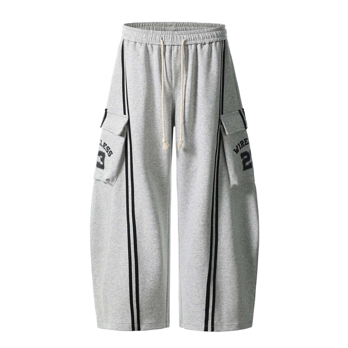 Cotton Web Stitching Letter Print Drawstring Barrel Pants