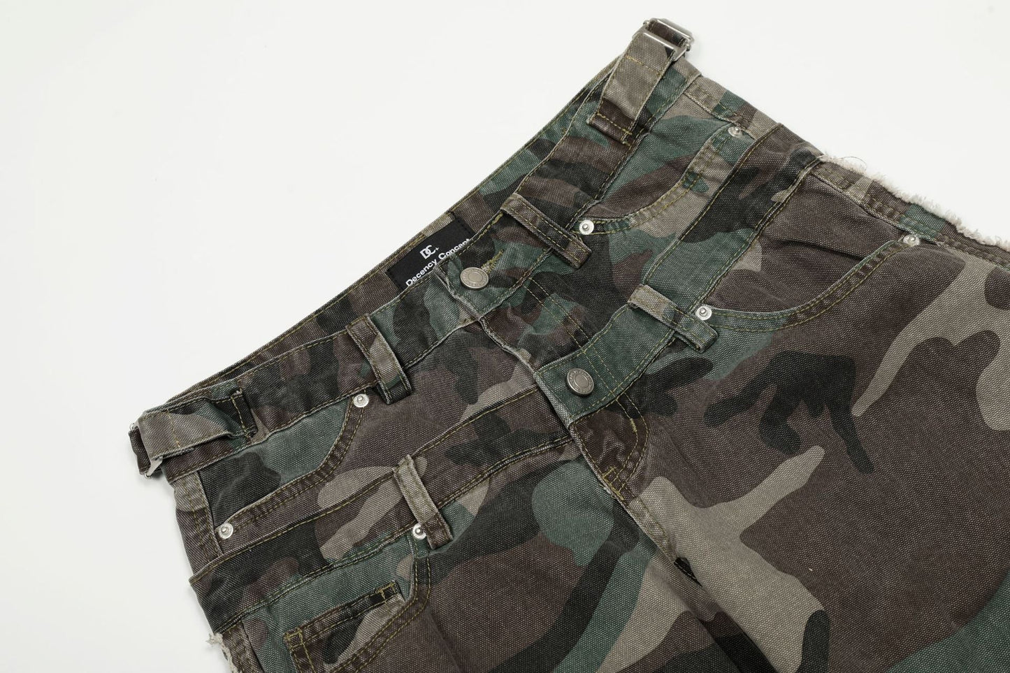 Retro Double Waist Camouflage Barrel Pants