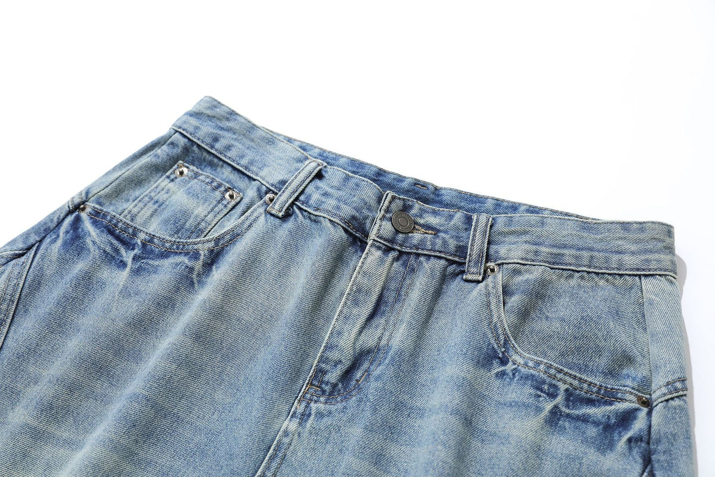 Curved Silhouette 3D Paneled Denim Shorts