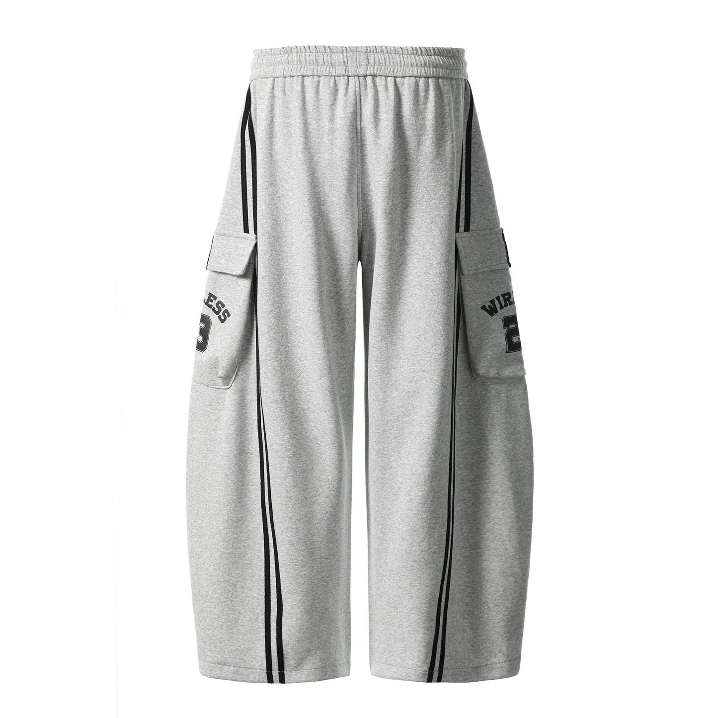 Cotton Web Stitching Letter Print Drawstring Barrel Pants
