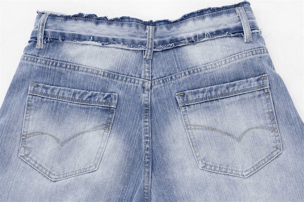 Vintage Washed Patchwork Distressed Scimitar Jeans
