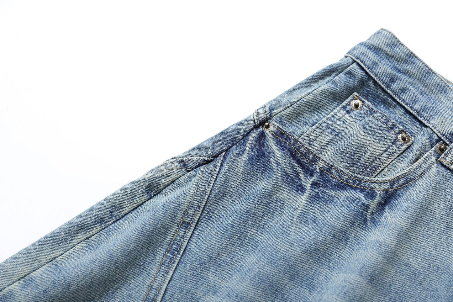 Curved Silhouette 3D Paneled Denim Shorts