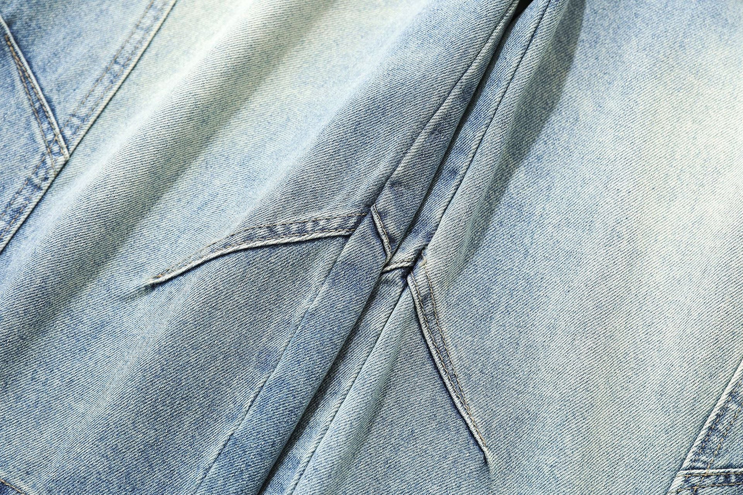 Curved Silhouette 3D Paneled Denim Shorts
