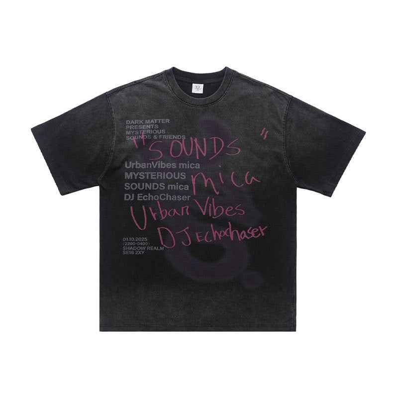 Washed Graffiti Text Print Spray Effect T-Shirt