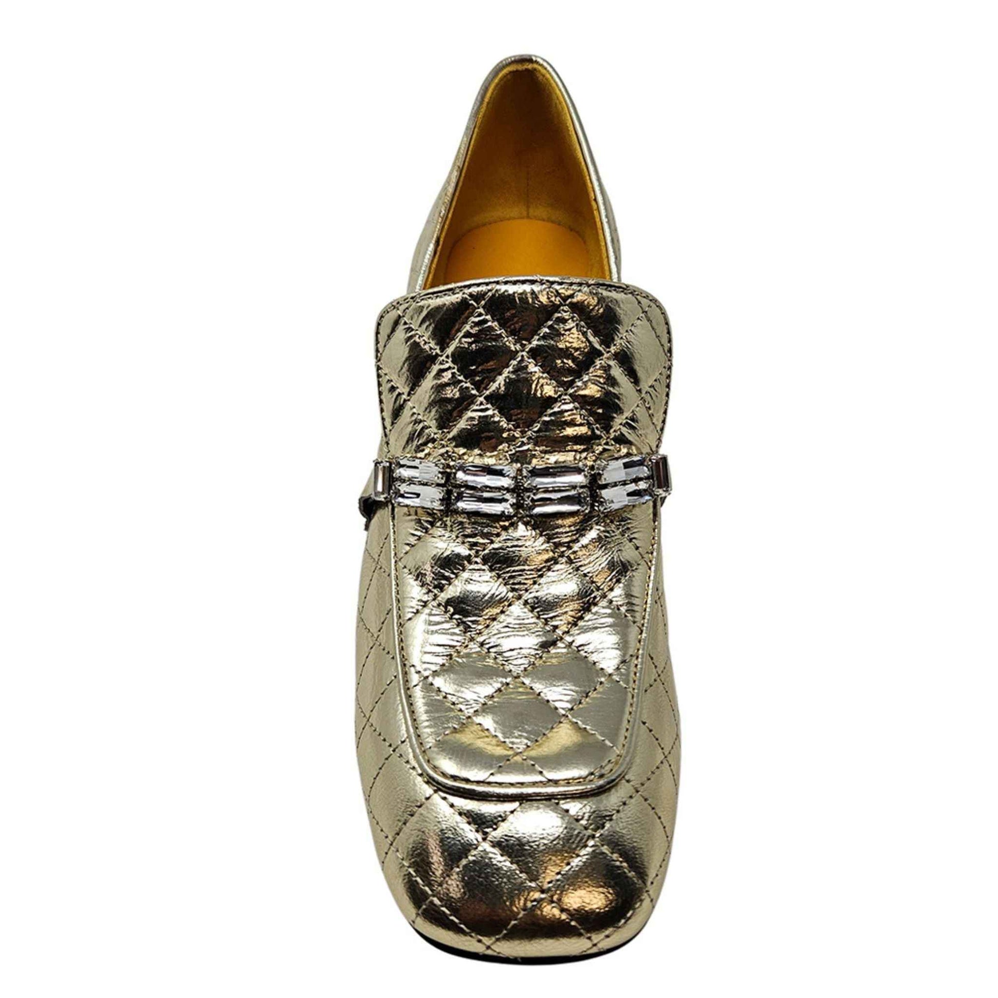 Gold Leather Quilted Loafer
