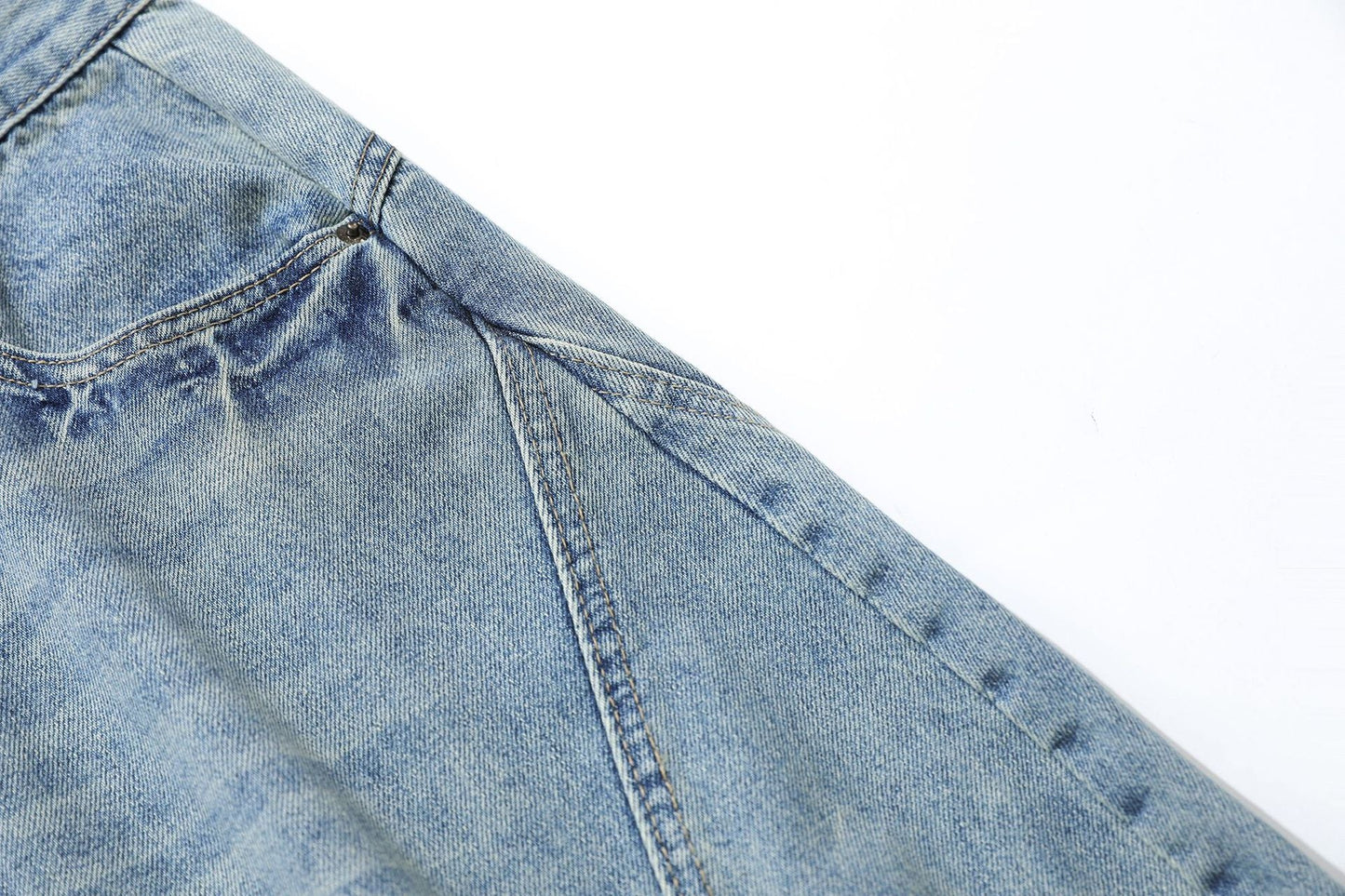 Curved Silhouette 3D Paneled Denim Shorts