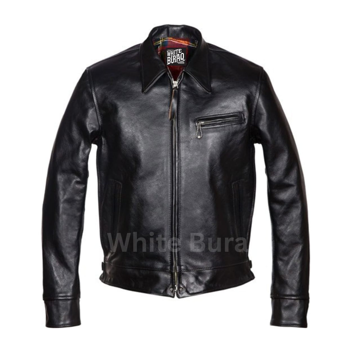 Men's Black Vintage Leather Jacket with Button Cuffs