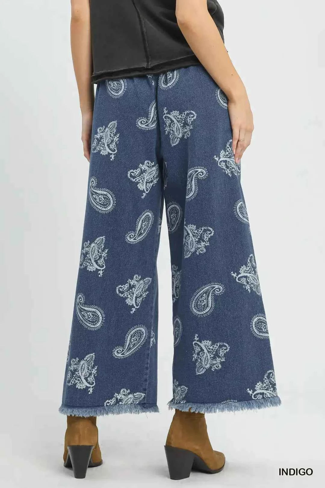 Umgee Denim Paisley Wide-Leg Pants