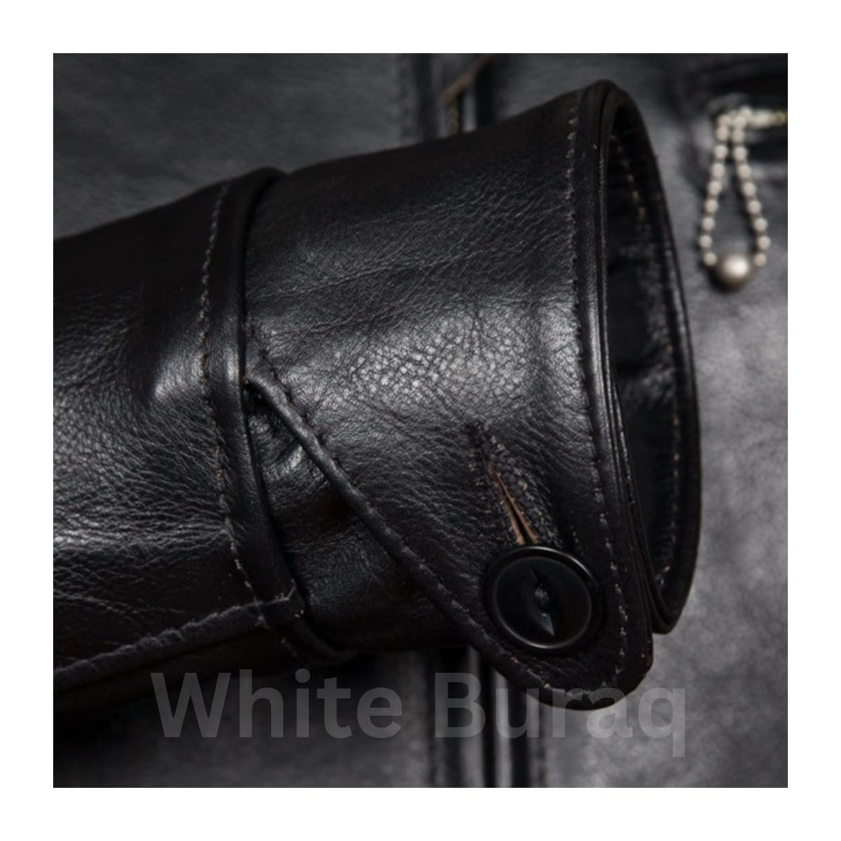 Men's Black Vintage Leather Jacket with Button Cuffs